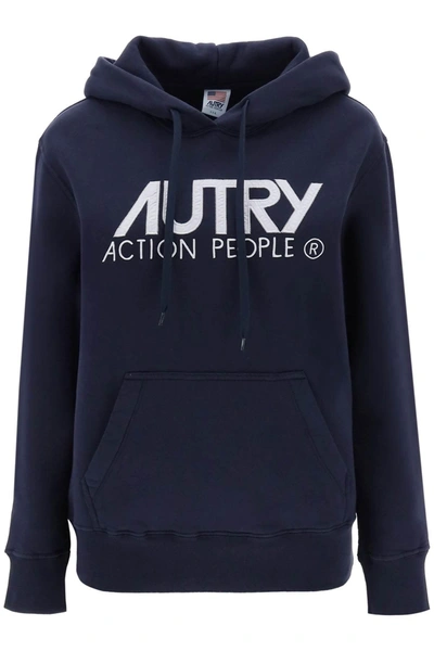 Autry Logo-patch Long-sleeve Hoodie In Blue