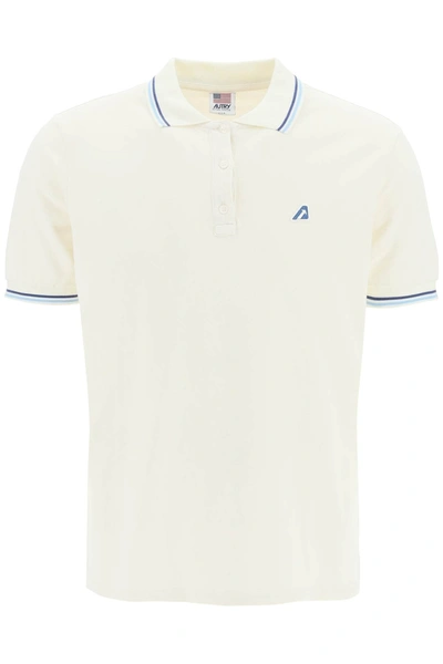 Autry Logo-patch Short-sleeved Polo Shirt In White Cotton