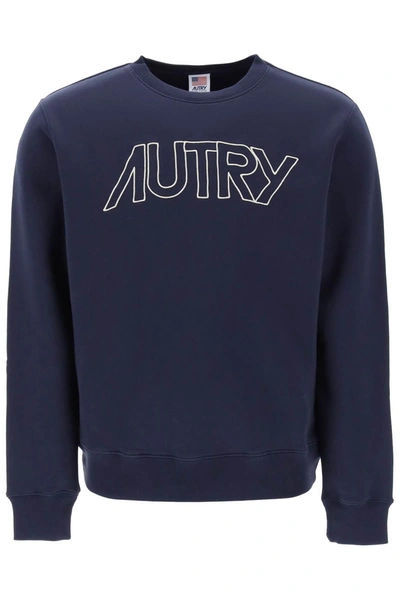 Autry Flocked-logo Crew-neck Sweatshirt In Blue