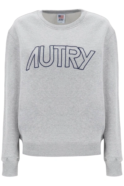 Autry Embroidered-logo Cotton Sweatshirt In Grey
