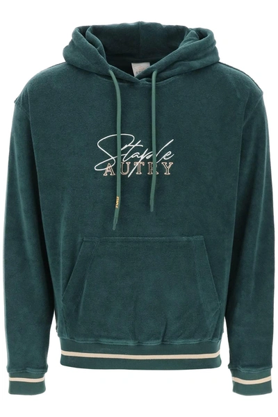 Autry Logo-embroidered Drawstring Hoodie In Green