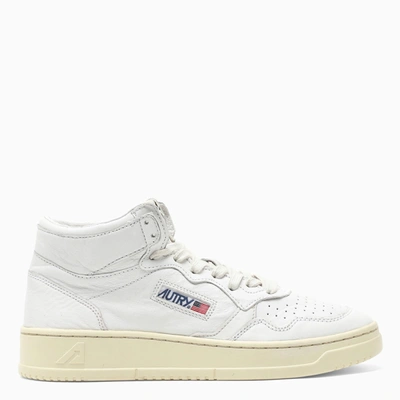 Autry Leather High Top Sneakers With Padded Collar In White