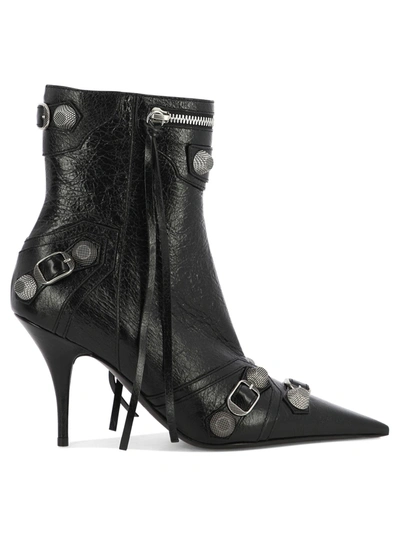 Balenciaga Cagole 90 Leather Ankle Boots In Black