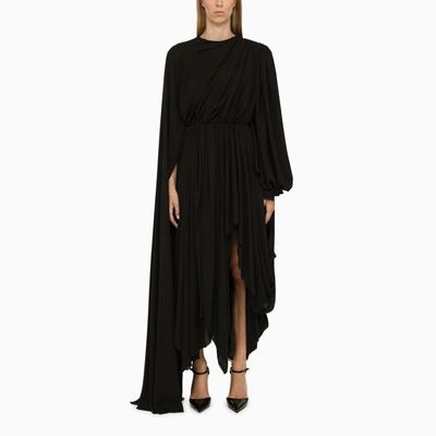 Balenciaga Draped Asymmetric Long-sleeve Midi Dress In Black