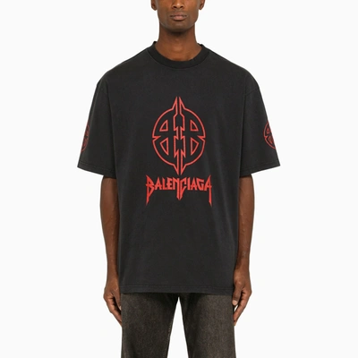 BALENCIAGA BBTシャツ Balenciaga Metal Bb Black Crew-neck T-shirt In Black Red