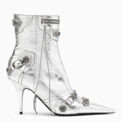 Balenciaga Cagole Leather Ankle Boots In Silver