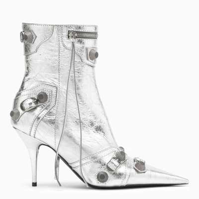 Balenciaga Le Cagole Studded Crinkled-leather Ankle Boots In Silver