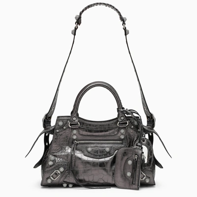 Balenciaga Small Neo Cagole City Leather Bag In Gunmetal