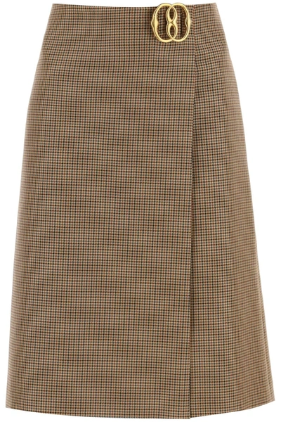 Bally Brown Houndstooth Skirt In Beige