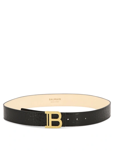 Balmain B Croc-embossed Leather Was Belt In Black