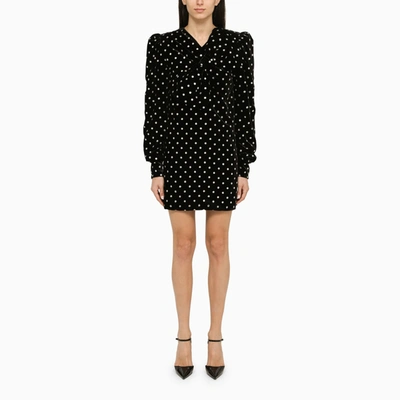 Balmain Polka-dot Long-sleeve Dress In Black