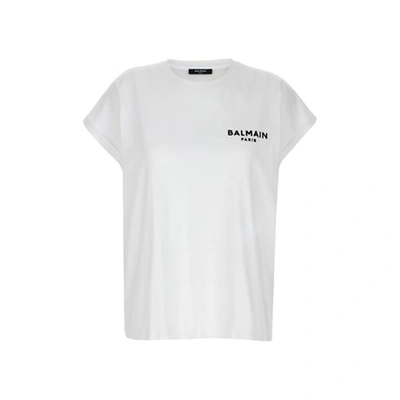 Balmain Logo Cotton T-shirt In White And Black