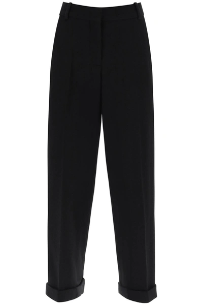 Balmain Cuffed Wool Crepe Trousers In Black