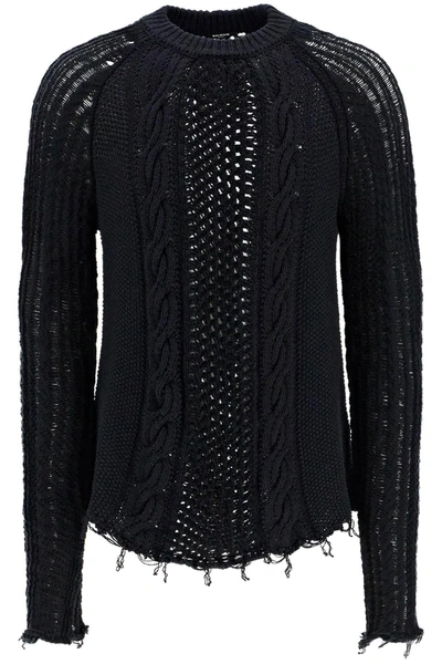 Balmain Distressed Cable-knit Jumper In Black