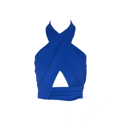 Balmain Draped Jersey Crop Top In Blue