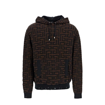 BALMAIN BALMAIN HOODED MONOGRAM SWEATSHIRT