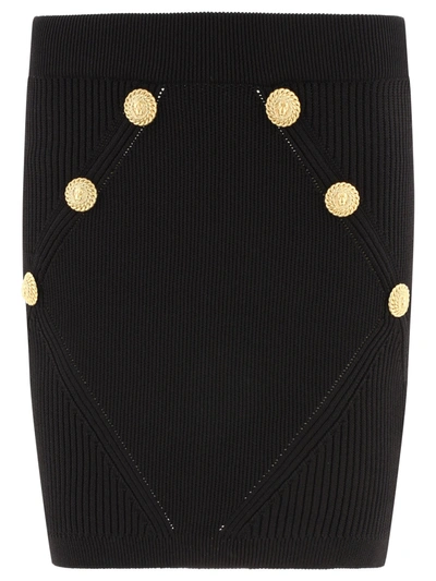 Balmain Mini Skirt Buttoned Knit In Black