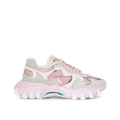 Balmain B-east Mixed Media Sneakers In Blanc Rose