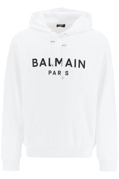 Balmain Logo-print Long-sleeved Hoodie In White