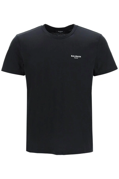 Balmain Mini Flocked Logo T Shirt In Black