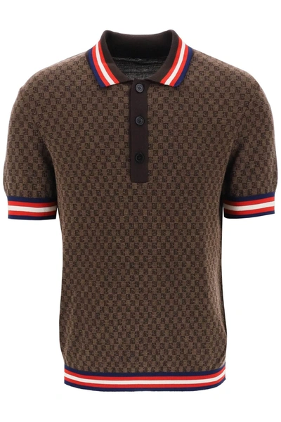 Balmain Monogram Printed Short Sleeved Polo Shirt In Brown