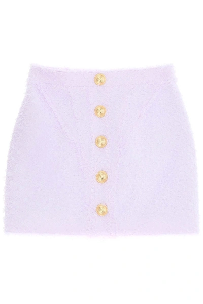 Balmain Tweed Buttoned Mini Skirt In Purple