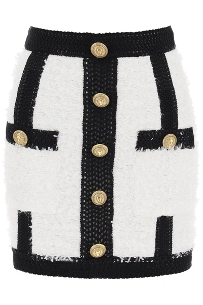 Balmain Knit Tweed Mini Skirt In White