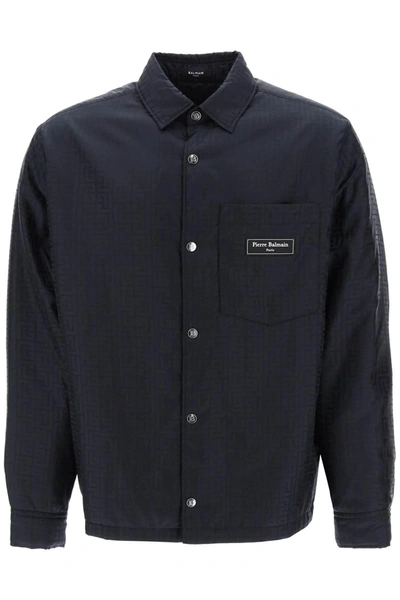 Balmain Monogram Nylon Ovrshirt In Black