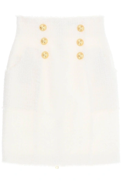 Balmain Pencil Skirt In Monochrome Tweed In White