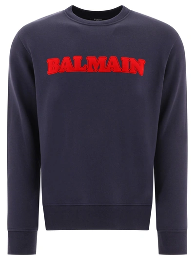 Balmain Flocked Retro Sweatshirt In Navy