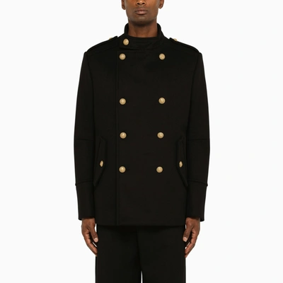 Balmain Double Breast Wool Coat In Black