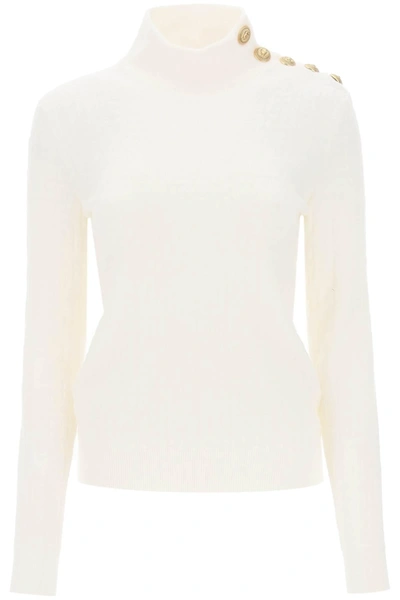 Balmain Monogram Mohair Blend Knit Sweater In Blanc Blanc (white)