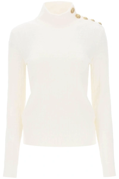 Balmain Monogram Mohair Blend Knit Sweater In White