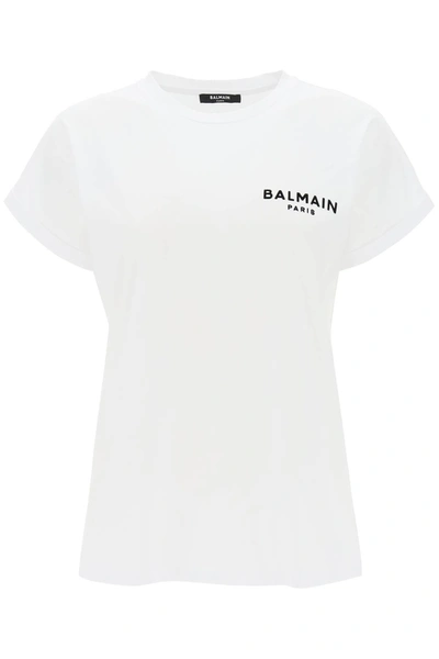 Balmain T-shirt With Flocked Logo Print In White