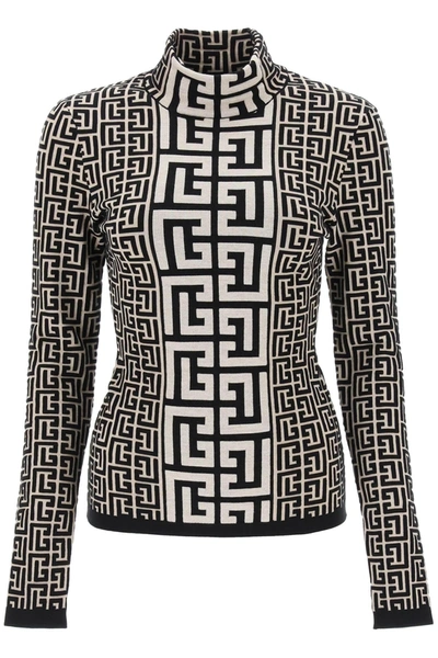 Balmain Monogram-knit Top In Ivory