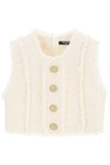 Balmain Tweed Crop Top With Embossed Buttons