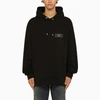 Balmain Wide Black Hoodie With Logo Patch
