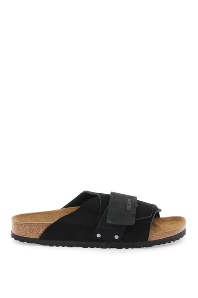 Birkenstock Kyoto Suede And Nubuck Leather Slides In Black