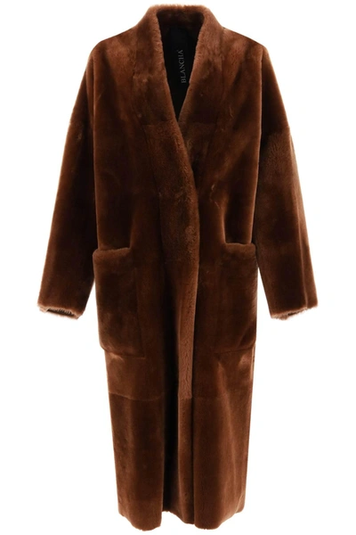 Blancha Long Shearling Coat In Brown