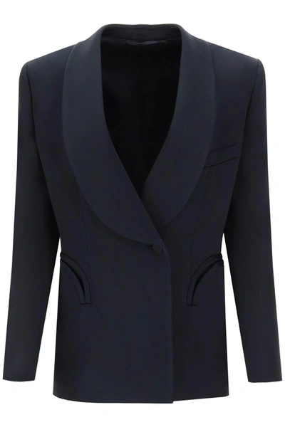 Blazé Milano Heart Smoking Double-breasted Satin Blazer In Blue