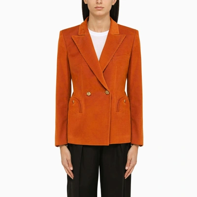 Blazé Milano Caramel Velvet Double-breasted Jacket In Orange