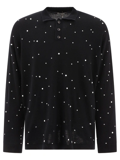 Bode Rhinestone-embellished Merino Wool Polo Shirt In Black