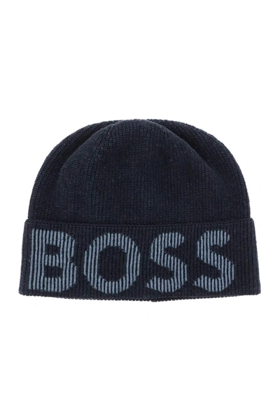 Hugo Boss Lamico Logo Beanie In Dark Blue (blue)