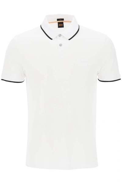 Hugo Boss Passertip Short Sleeve Polo Shirt White In White 100