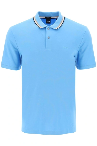 Hugo Boss Penrose Cotton Polo Shirt In Blue