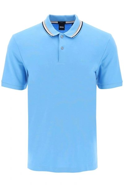 Hugo Boss Penrose Cotton Polo Shirt In Light Blue