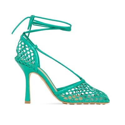 Bottega Veneta Stretch Sandals In Mesh And Leather In Green