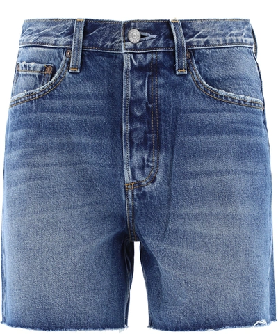 Boyish Jeans Raw-edge High-waisted Denim Shorts In Blau