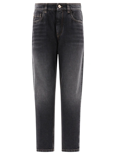 Brunello Cucinelli Baggy Jeans With Shiny Tab In Grey