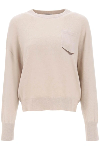 Brunello Cucinelli Cashmere Boxy Sweater In Feather (beige)